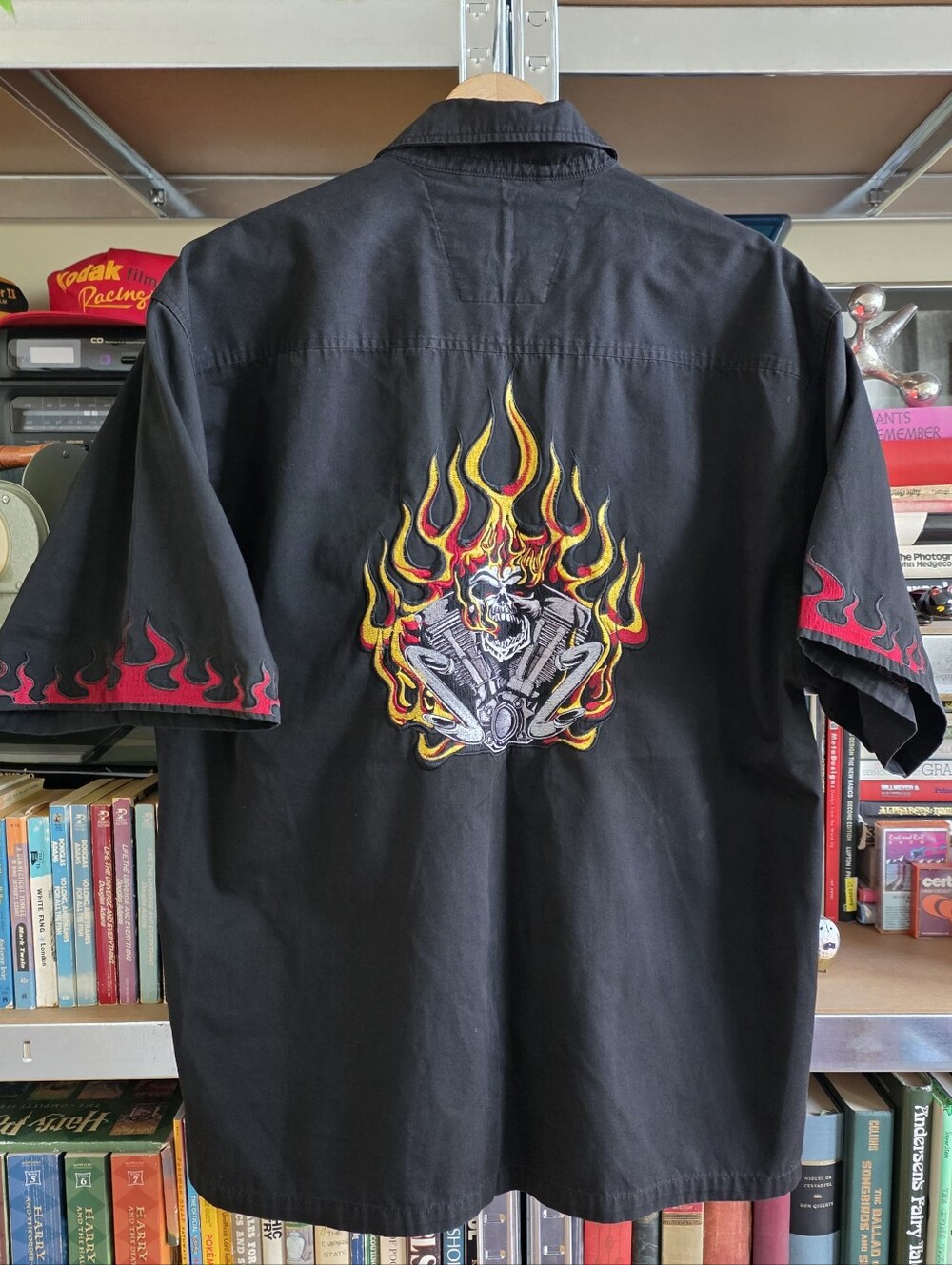Y2K | Chrome Eagle Biker Flame Shirt